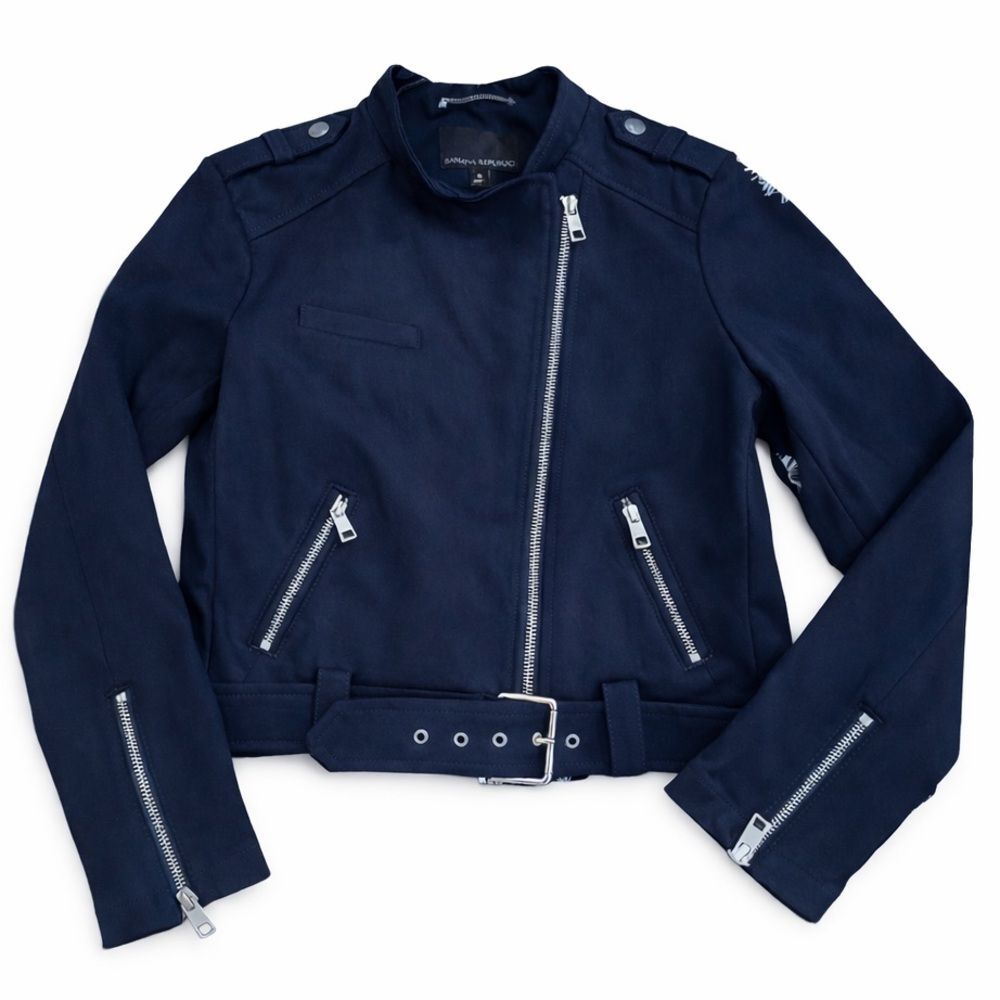 Banana Republic Vegan Suede Moto Jacket Dark Blue Women’s Size Small NWT Spring